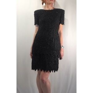 Vintage Stenay Black Beaded Silk Dress